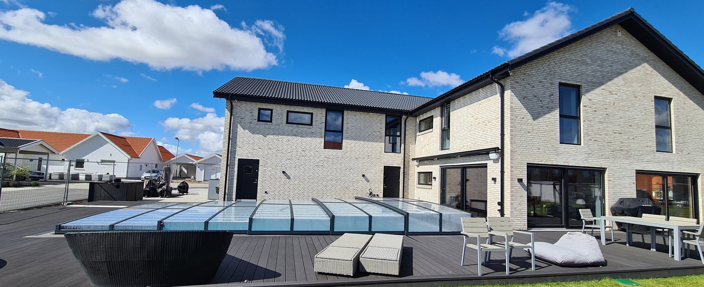 Pooltak ICON KIT S3 4×9 (klarglas, sidodörr, enkelskena, antracit)