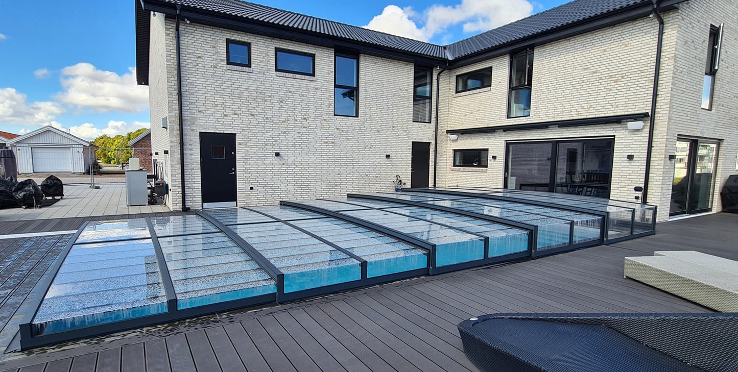 Pooltak ICON KIT S3 4×9 (klarglas, sidodörr, enkelskena, antracit)