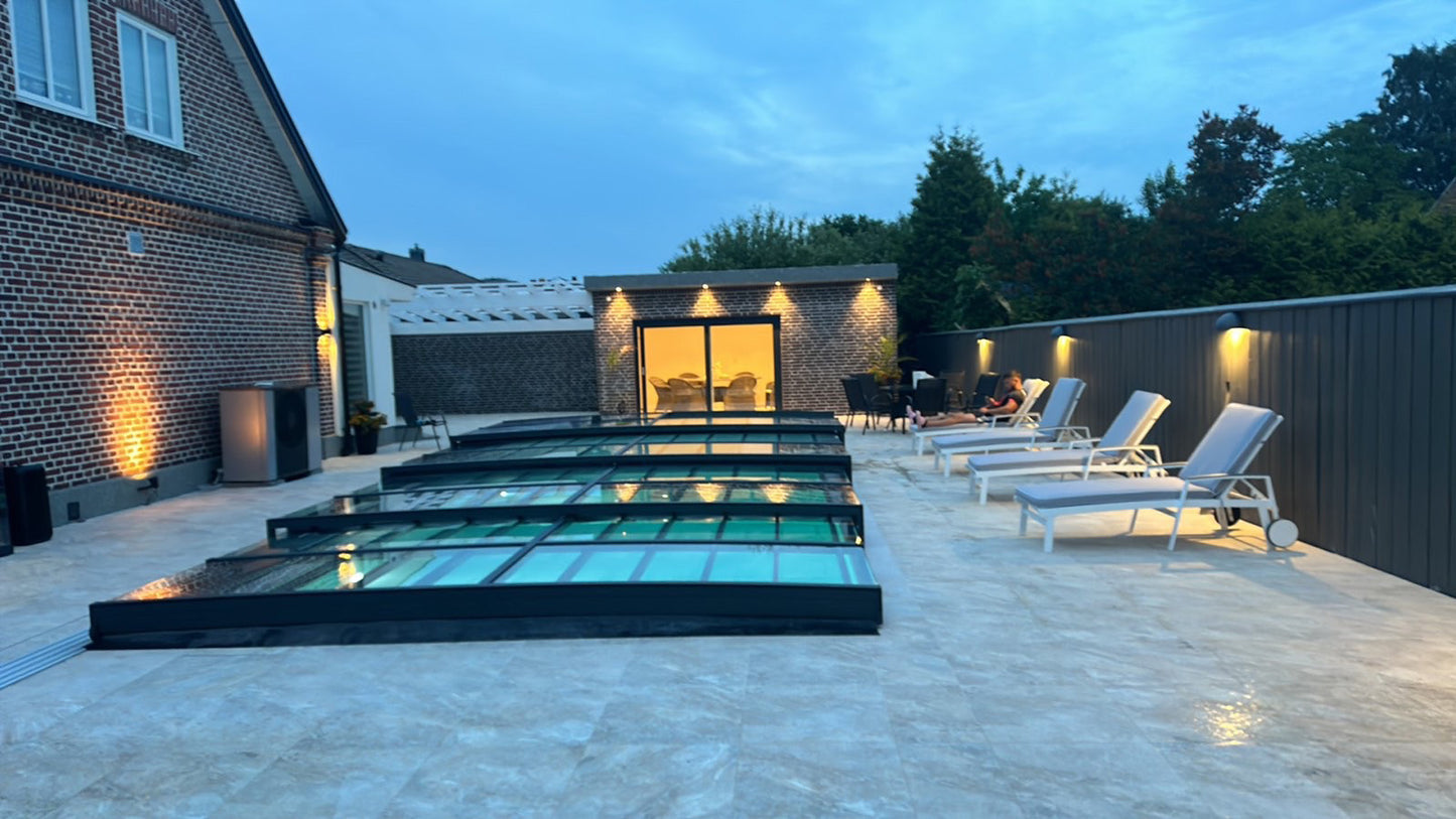 Pooltak ICON KIT S3 4×9 (klarglas, sidodörr, enkelskena, antracit)