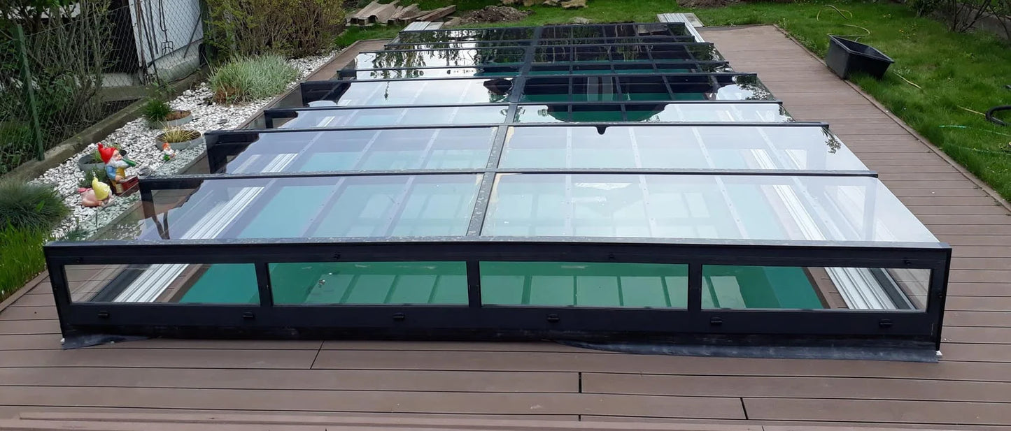 Pooltak ICON 5×10 utan ram, klarplast, antracit