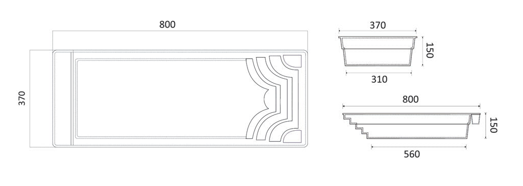 Glasfiberpool Aruba Plus 8,00m x 3,70m x 1,50m