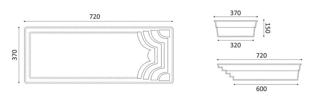 Glasfiberpool Aruba 700 7,20m x 3,70m x 1,50m