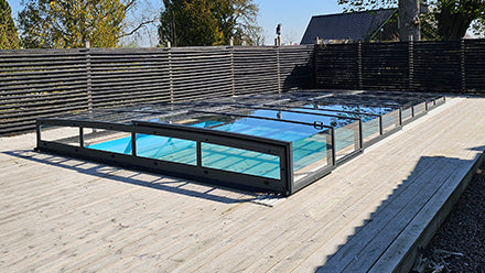 Pooltak ICON KIT S3 4×9 (klarglas, sidodörr, enkelskena, antracit)