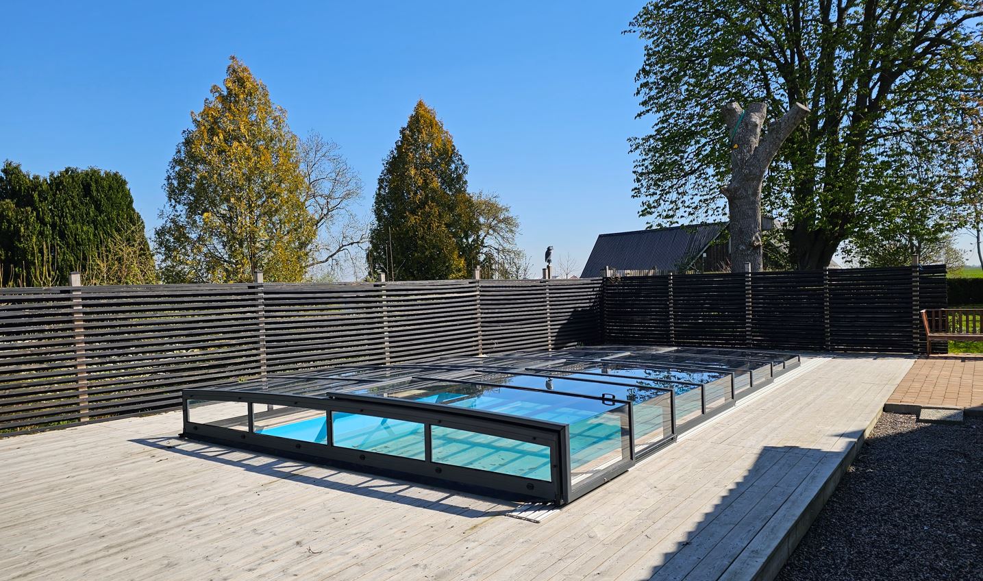 Pooltak ICON KIT S3 4×9 (klarglas, sidodörr, enkelskena, antracit)