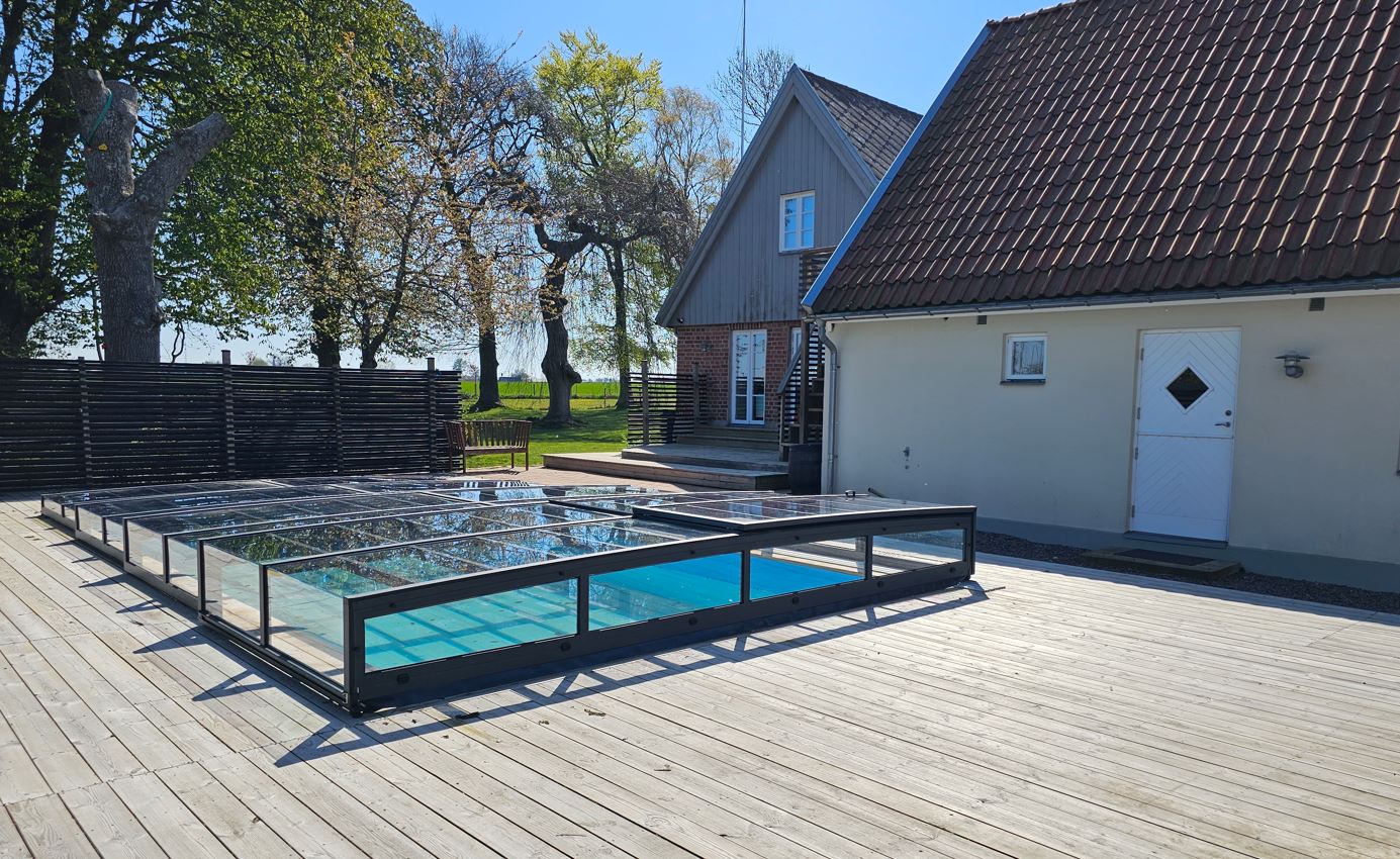 Pooltak ICON KIT S3 4×9 (klarglas, sidodörr, enkelskena, antracit)