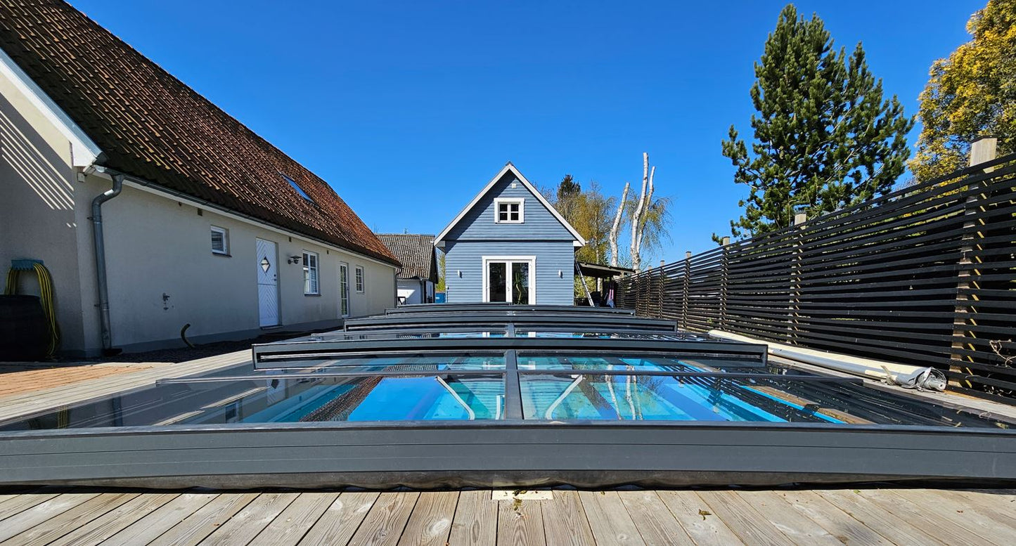 Pooltak ICON KIT S3 4×9 (klarglas, sidodörr, enkelskena, antracit)