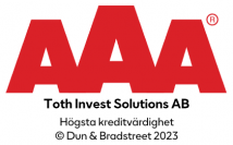 Röd AAA-logga med text: Toth Invest Solutions AB, som representerar högsta kreditvärdighet.